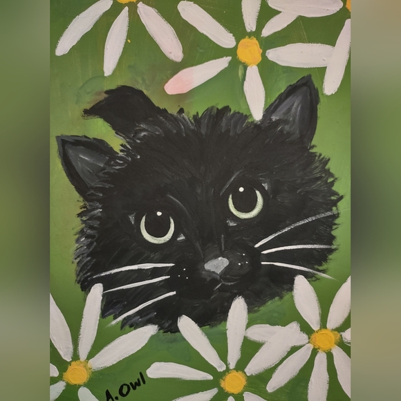 Canvas Black Cat Painting 12"x16" - Picture 2 of 2
